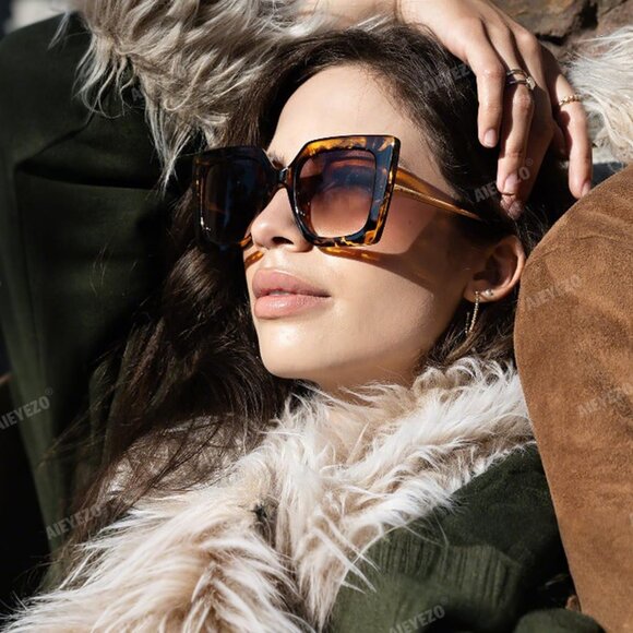 Oversized Womens Sunglasses Retro Square Frame UV400 Protection Stylish Shades - Picture 3 of 7